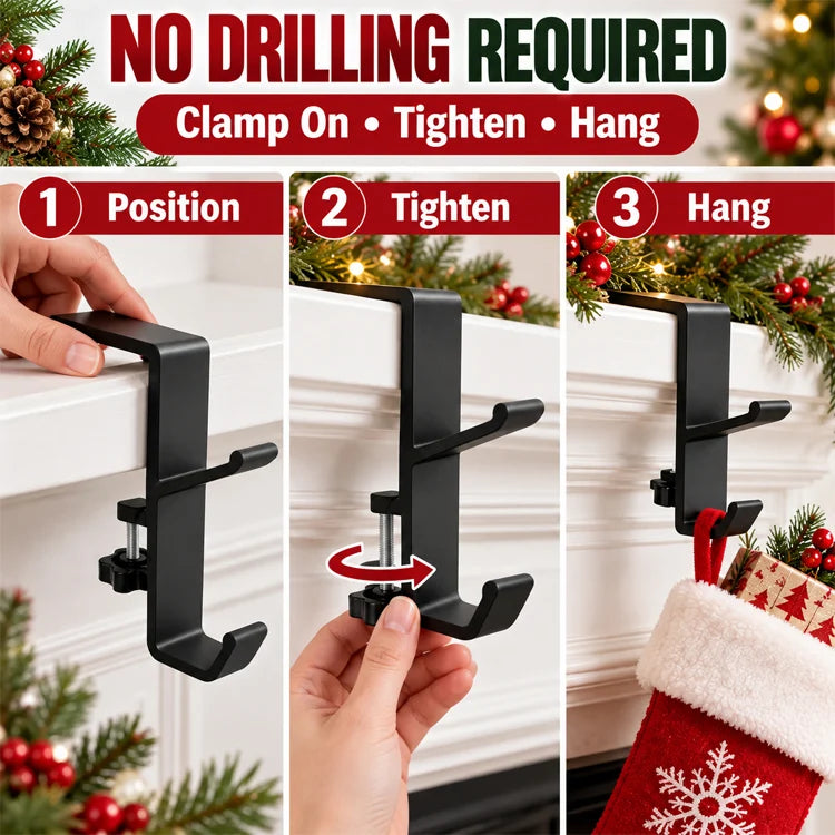 2-in-1 Christmas Mantel Stocking & Garland Holder - 3-Pack Set