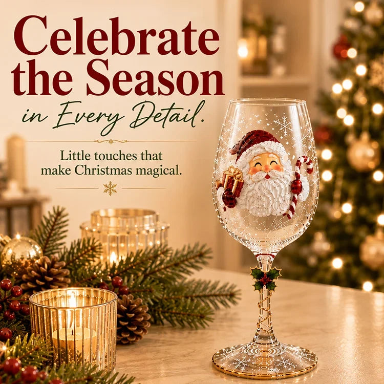 3D Christmas Character Wine Glass – Hand-Finished Holiday Stemware