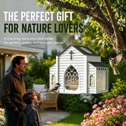 ⛪ Solar Hanging Bird Feeder - Vintage Metal Church Bird Feeder with Solar LED Garden Lantern Light