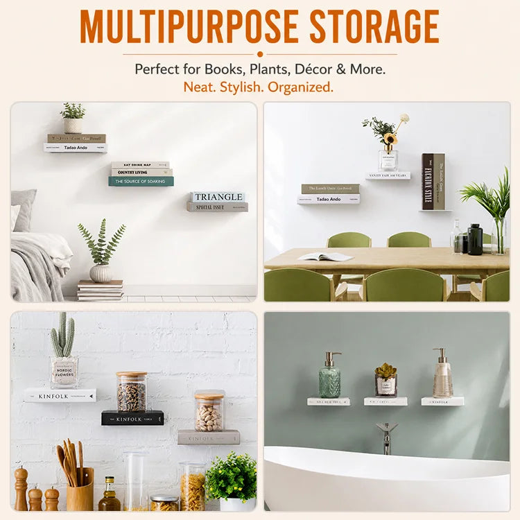 Invisible Floating Bookshelves – Hidden Wall-Mounted Metal Book Shelves for Modern Home Décor