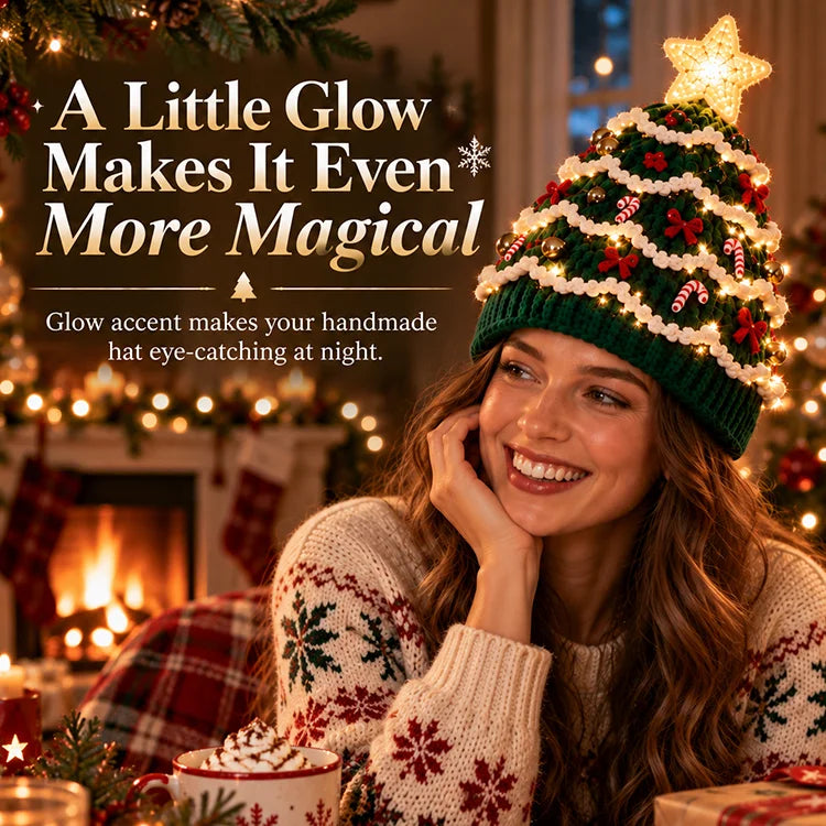 DIY Light-Up Christmas Tree Crochet Hat Kit – Handmade Holiday Craft & Party Hat