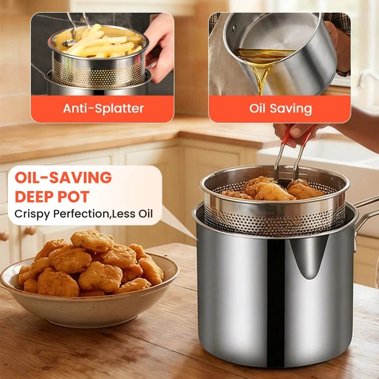 🔥 Last Day 50% OFF – Mini Stainless Steel Frying Pot with Fry Basket & Lid