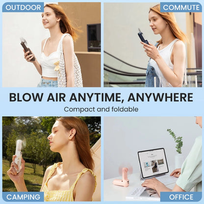 2-in-1 Portable Handheld Fan & Power Bank – USB Rechargeable Personal Cooling Fan with Up to 12H Battery Life