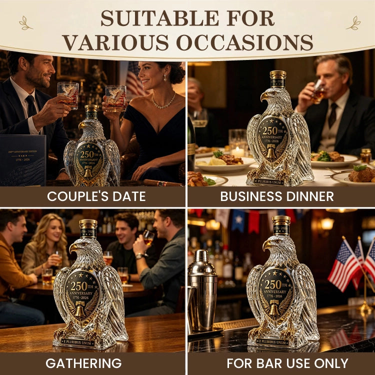 American Eagle 250th Anniversary Crystal Whiskey Decanter – Patriotic Bald Eagle Collectible Gift for Fathers, Husbands & Whiskey Lovers