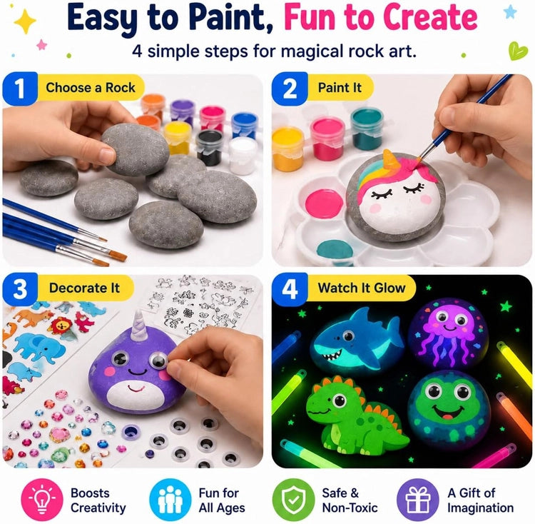Rock Painting Kit for Kids – DIY Arts & Crafts Creative Stone Decorating Set