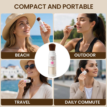 SPF 30 Mineral Powder Sunscreen Brush – Portable Matte Finish Setting Powder with Broad Spectrum UVA/UVB Protection