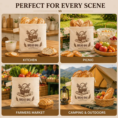 Reusable Beeswax Bread Storage Bag – XL Breathable Linen Cotton Bread Keeper