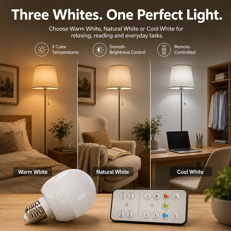 💡 15-Color Rechargeable RGB Magnetic LED Light Bulb with Remote Control – Cordless Type-C Ambient Light (Warm White, Cool White & RGB Colors)