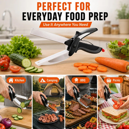 2-in-1 Smart Kitchen Scissors with Built-In Cutting Board | Heavy Duty Stainless Steel Food Prep Cutter