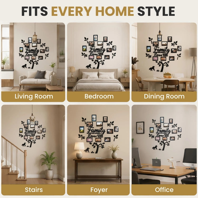 3D Acrylic Family Tree Photo Frame Wall Decor – Self-Adhesive Mirror Wall Art with 10 Picture Frames for Living Room & Home Decoration