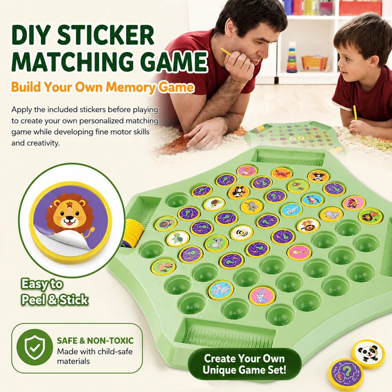 Flip & Match™ DIY Memory Matching Game for Kids | 2–4 Player Educational Family Board Game (Animal • Dinosaur • Fruit • Vehicle)