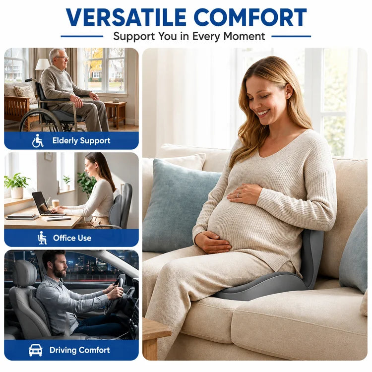 Ergonomic Memory Foam Seat Cushion with Integrated Lumbar Support – Extra Thick Back & Hip Pressure Relief