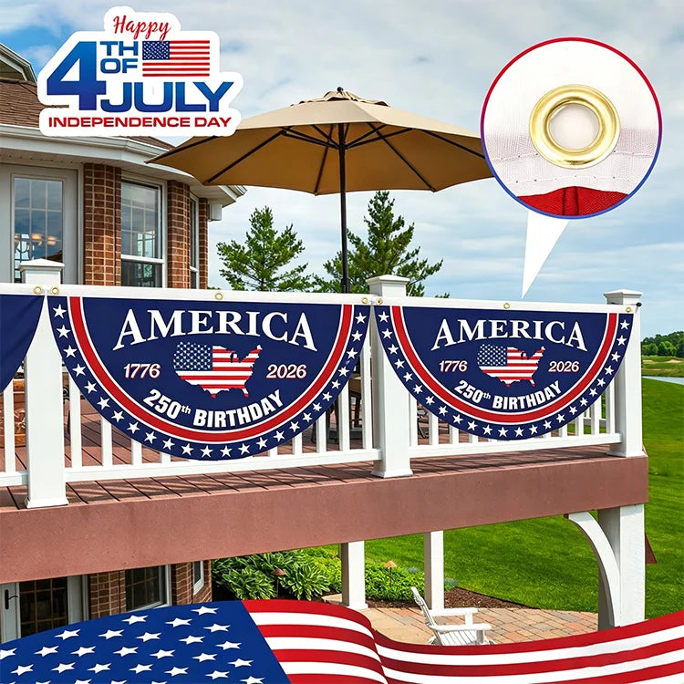 🇺🇸 1776–2026 American 250th Anniversary Patriotic Half-Round Bunting Flag
