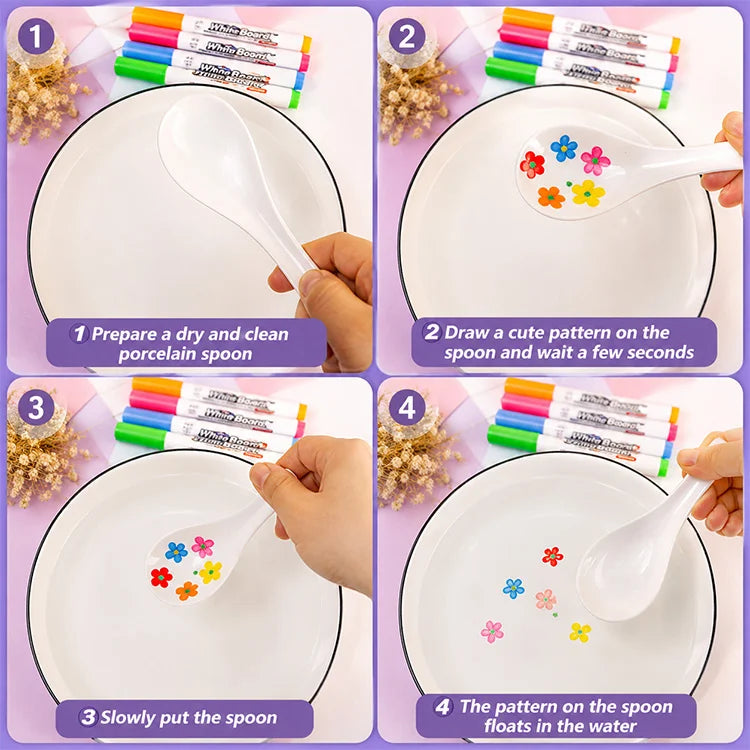 Magic Floating Water Drawing Pens – 8 Color Reusable Floating Whiteboard Markers for Kids STEM Art & Water Science Fun