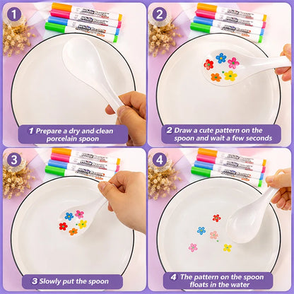 Magic Floating Water Drawing Pens – 8 Color Reusable Floating Whiteboard Markers for Kids STEM Art & Water Science Fun
