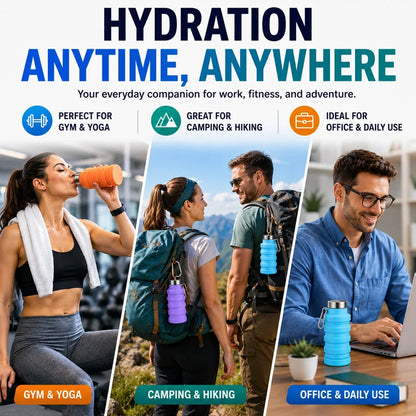 Collapsible Silicone Water Bottle – Leakproof Foldable Travel & Sports Hydration Bottle