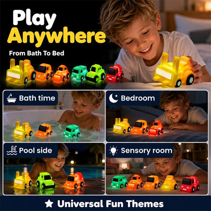 6-Piece Water-Activated LED Light-Up Bath Toy Car Set – Glowing Floating Water Toys for Toddlers