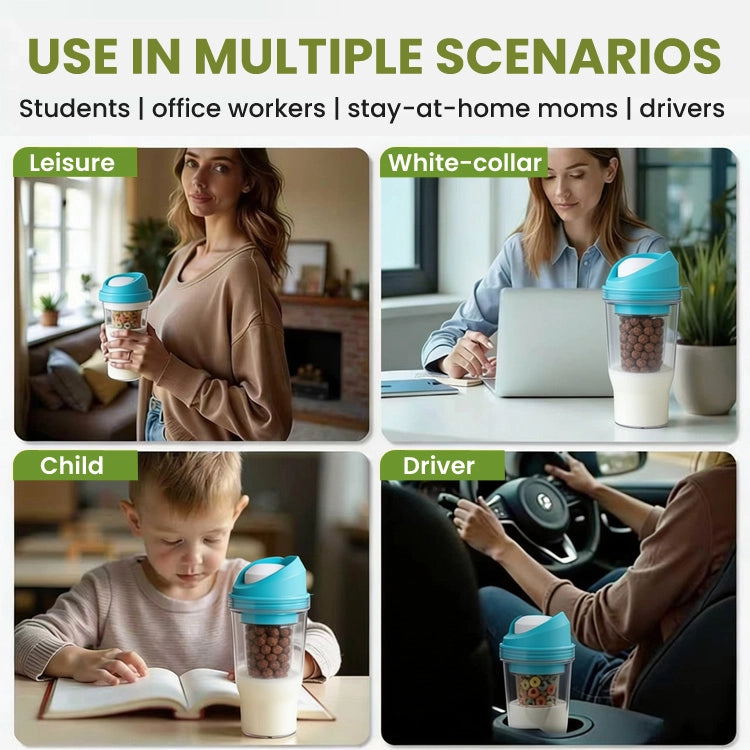 Portable Cereal Cup – Leakproof Breakfast-On-The-Go Container with Dual Food & Milk Compartments