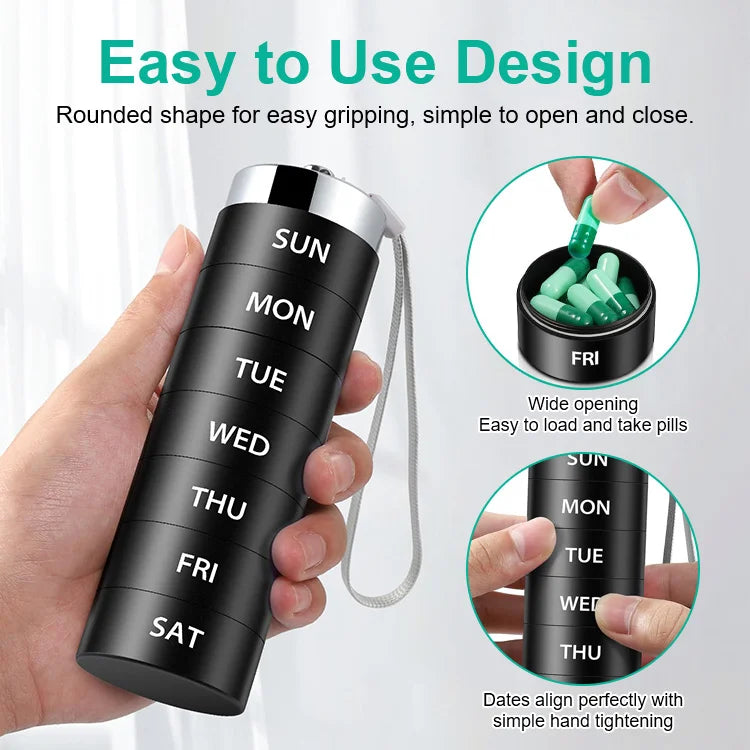 💊 Premium Stainless Steel Waterproof Weekly Pill Organizer