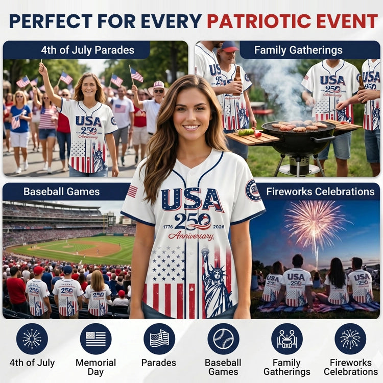 America 250 - Patriotic Baseball Jersey – 1776-2026 We The People Eagle Independence Day Button-Down Shirt
