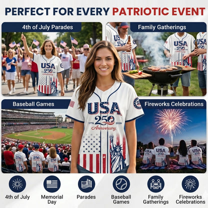 America 250 - Patriotic Baseball Jersey – 1776-2026 We The People Eagle Independence Day Button-Down Shirt