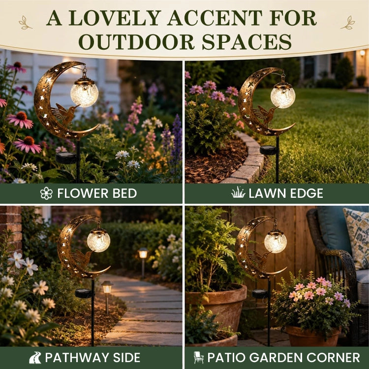 Moon & Hummingbird Solar Garden Stake Light – Waterproof Outdoor Moon Decor for Patio, Yard & Garden