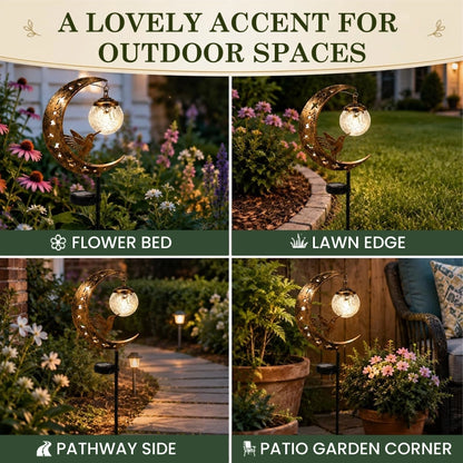 Moon & Hummingbird Solar Garden Stake Light – Waterproof Outdoor Moon Decor for Patio, Yard & Garden