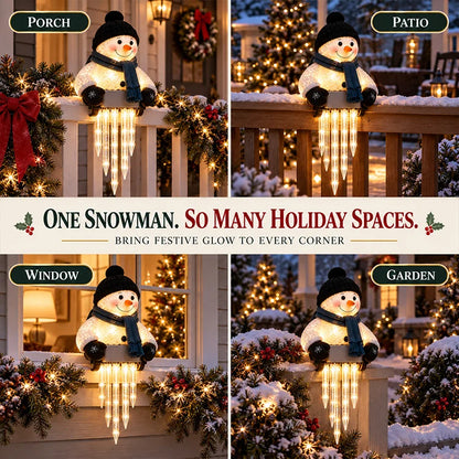 Lighted Snowman Icicle Railing Decor