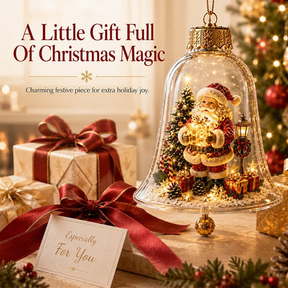 Glowing Christmas Bell Ornament – Light-Up Miniature Holiday Scene