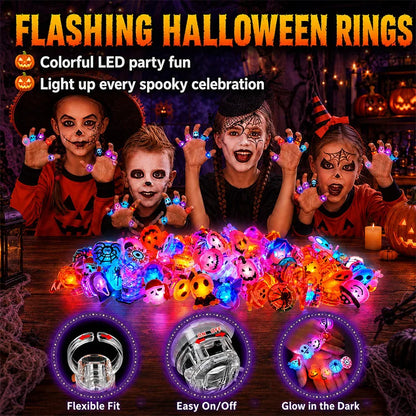 Halloween LED Light Up Rings – Flashing Glow Costume Finger Rings for Kids & Adults | Spooky Party Favors & Trick-or-Treat Accessories