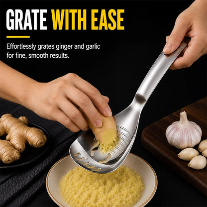 5-in-1 Stainless Steel Kitchen Spoon – Grater, Strainer, Scoop, Server & Bottle Opener