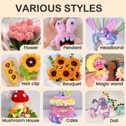 🌸 300pcs DIY Pipe Cleaner Bouquet Kit – Eco-Friendly, Kid-Safe Soft Fuzzy Stems, Flexible Craft Set for Kids