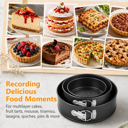 304 Stainless Steel Non-Stick Springform Cake Pan Set with Removable Bottom for Cheesecake, Mousse, Tart & Baking
