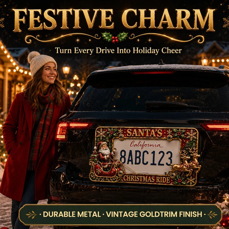 3D Christmas License Plate Frame – Festive Metal Holiday Car Decoration