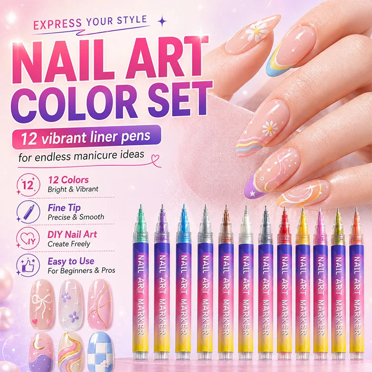 💅 12-Color Precision Nail Art Pen Set - Ultra-Fine 0.5mm & Dual-Tip DIY Nail Design Markers For Salon-Worthy Manicures