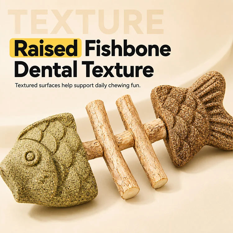 Natural Silvervine Fish Bone Cat Chew Toy – Dental Cleaning Stick, Catnip Enrichment Toy for Indoor Cats