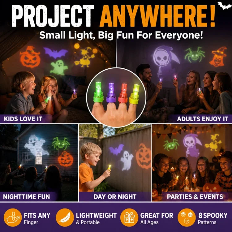 Halloween LED Finger Projector Set – 8 Wearable Lights for Both Hands
