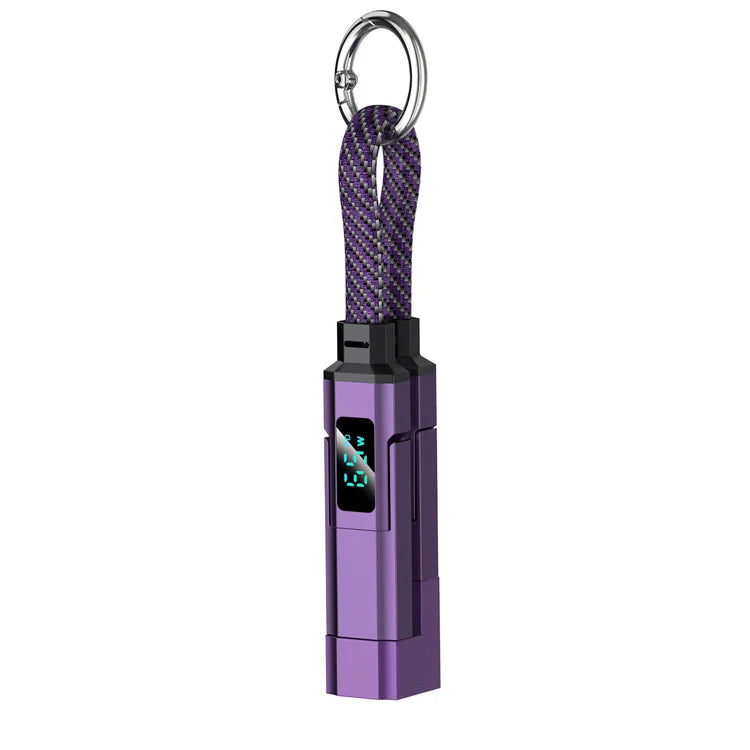 65W Fast Charging 4-in-1 Keychain Cable with Digital Display – USB-C & Lightning Universal Charging Cord
