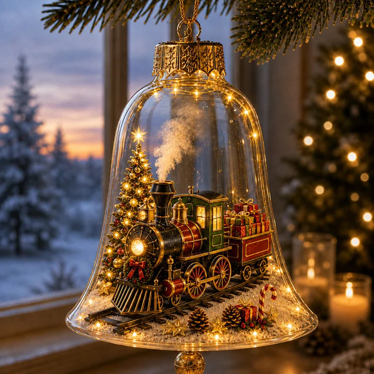 Glowing Christmas Bell Ornament – Light-Up Miniature Holiday Scene