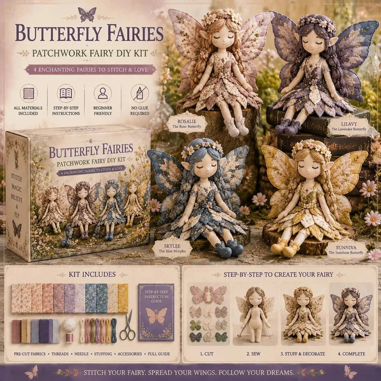 Fairy Patchwork DIY Sewing Kit – Handmade Fabric Fairy Craft Set for Beginners (4 Fairy Dolls)