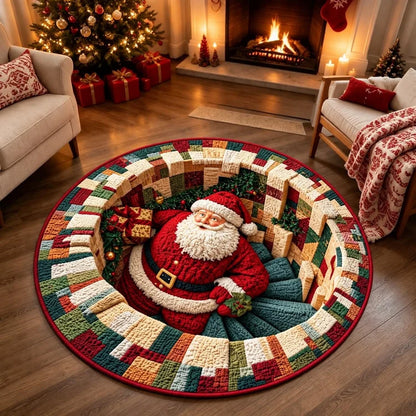 3D Christmas Illusion Round Rug – Magical Santa Holiday Floor Mat