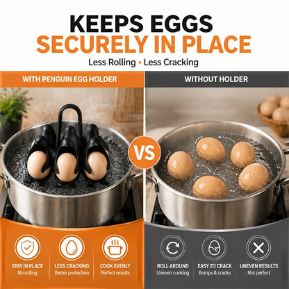 Penguin Egg Boiler Holder – 6-Egg Boiling Rack, Food-Grade Egg Cooker Basket with Easy-Lift Handle for Meal Prep & Kitchen Storage