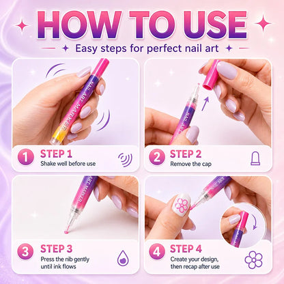 💅 12-Color Precision Nail Art Pen Set - Ultra-Fine 0.5mm & Dual-Tip DIY Nail Design Markers For Salon-Worthy Manicures
