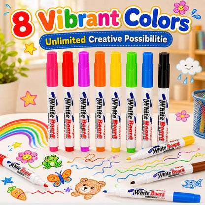 Magic Floating Water Drawing Pens – 8 Color Reusable Floating Whiteboard Markers for Kids STEM Art & Water Science Fun
