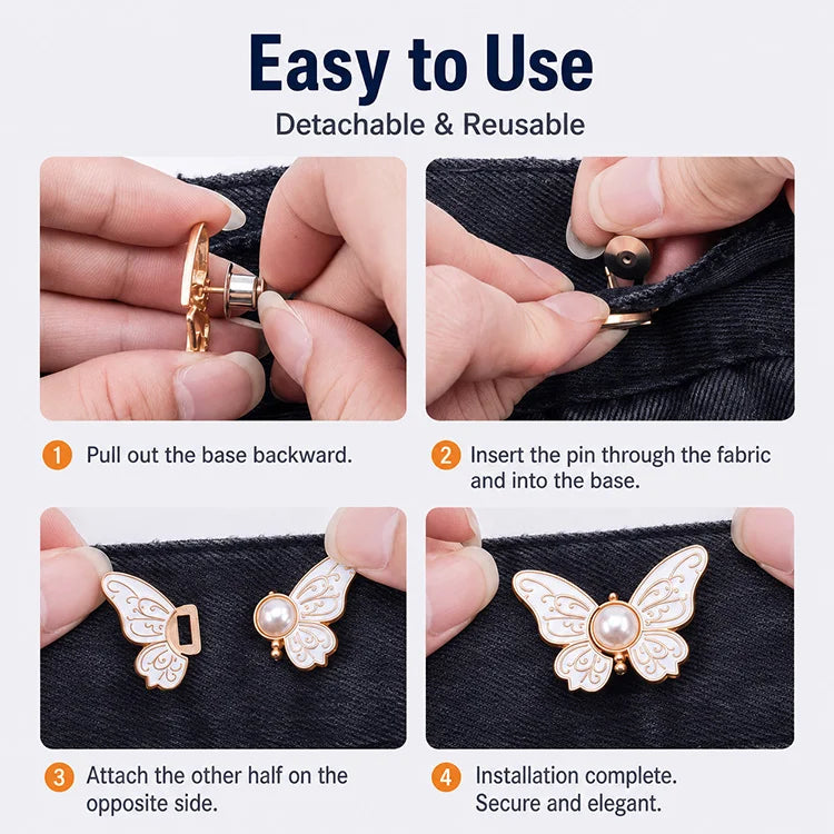 ButterflyFit - No-Sew Waist Tightener Clips – Reusable Butterfly Jean Waist Adjuster for Loose Pants, Skirts & Dresses