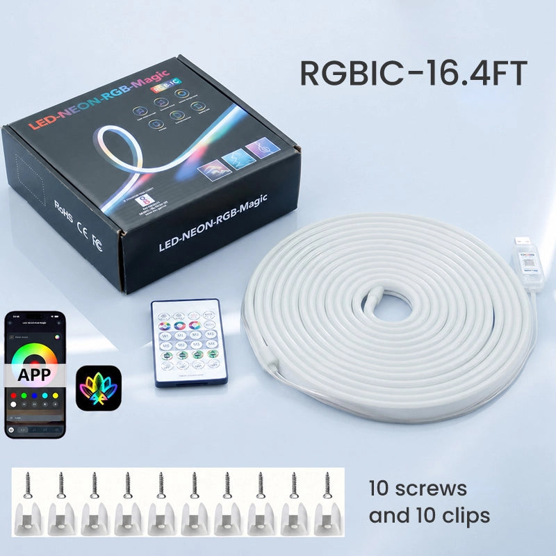 GlowWave - Smart RGB-IC Neon Light Strip · Bluetooth-Controlled Waterproof Flexible LED Chasing Light