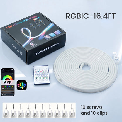 GlowWave - Smart RGB-IC Neon Light Strip · Bluetooth-Controlled Waterproof Flexible LED Chasing Light