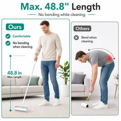 Pet Hair Remover Long Handle Sticky Lint Roller For Floors, Carpets & Furniture