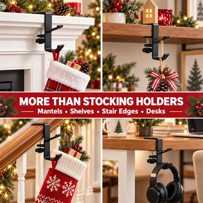2-in-1 Christmas Mantel Stocking & Garland Holder - 3-Pack Set