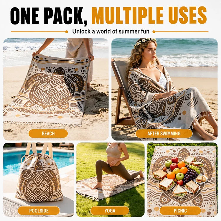 🌴 2-in-1 Convertible Beach Towel Backpack - Oversized Sand-Free Beach Blanket Bag With Hidden Pocket & Hands-Free Carry